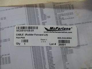 Picture of New Surplus McFarlane/Cessna Cable Rudder Forward LH P/N:  MC0510105-51 (922)