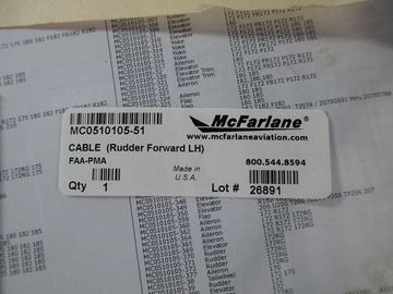 Picture of New Surplus McFarlane/Cessna Cable Rudder Forward LH P/N:  MC0510105-51 (922)