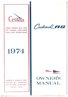 Picture of New 1974 Cessna Cardinal RG Owner's Manual p/n D1019-13