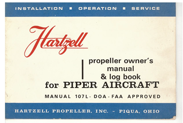 Picture of New Surplus Piper Aircraft Hartzell Propeller Owner's Manual & Log Book p/n 107L
