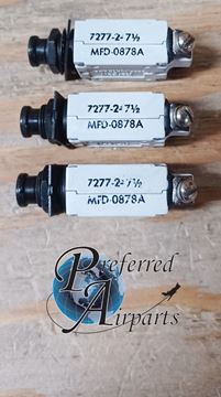 Picture of Lot of 3 Used Klixon Aviation Circuit Breakers, p/n 7277-2-7-5, 7277-2-7.5