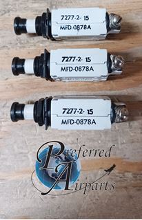Picture of Lot of 3 Used Klixon Texas Instruments Aviation Circuit Breakers, p/n 7277-2-15