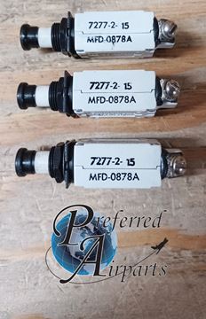 Picture of Lot of 3 Used Klixon Texas Instruments Aviation Circuit Breakers, p/n 7277-2-15