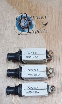 Picture of Lot of 3 Used Klixon Texas Instruments Aviation Circuit Breakers, p/n 7277-5-5