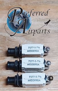Picture of Lot of 3 Used Klixon Aviation Circuit Breakers, p/n 7277-5-7-5, 7277-5-7.5