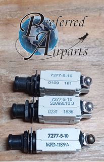 Picture of Lot of 3 Used Klixon Texas Instruments Aviation Circuit Breakers, p/n 7277-5-10