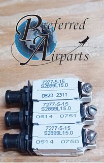Picture of Lot of 3 Used Klixon Texas Instruments Aviation Circuit Breakers, p/n 7277-5-15