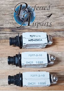 Picture of Lot of 3 Used Klixon Texas Instruments Aviation Circuit Breakers, p/n 7277-2-10